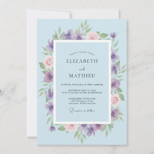 Invitation Mariage aux Pétales de Lilas Pâle Rose Poussiéreux