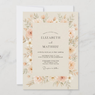 Invitation Mariage aux Pétales de Pêche Champagne Doré