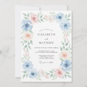 Invitation Mariage aux Pétales de Pêche et Pervenche