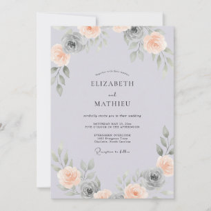 Invitation Mariage aux Pétales de Pêche Lilas Poussiéreux
