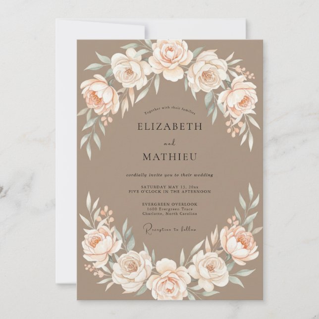 Invitation Mariage aux Pétales de Pêche Taupe (Devant)