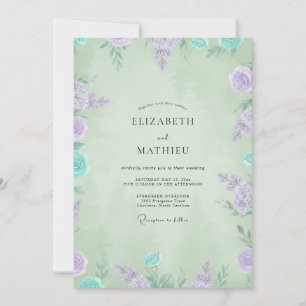 Invitation Mariage aux Pétales de Pervenche Menthe
