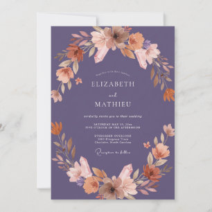 Invitation Mariage aux Pétales de Prune Poussiéreuse