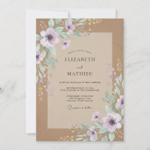 Invitation Mariage aux Pétales de Taupe Lavande
