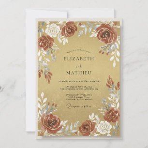 Invitation Mariage aux Pétales de Terracotta Ocre