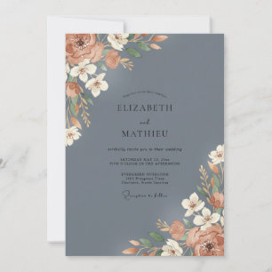 Invitation Mariage aux Pétales de Terre Cuite Ardoise