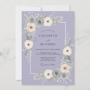 Invitation Mariage aux Pétales Gris Lilas
