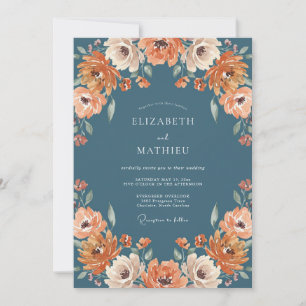 Invitation Mariage aux Pétales Orange Ardoise