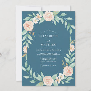 Invitation Mariage aux Pétales Pâles d'Ardoise
