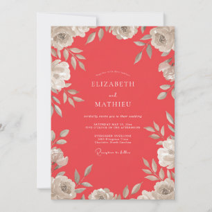 Invitation Mariage aux Pétales Peintes de Corail Atténué