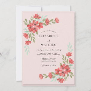 Invitation Mariage aux Pétales Peintes de Corail Rose