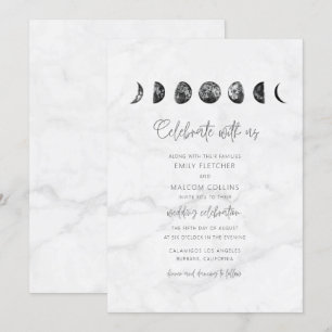 Invitation Mariage aux phases de lune en marbre gris céleste