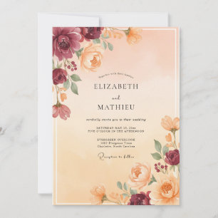 Invitation Mariage aux Pivoines Abricot Bourgogne