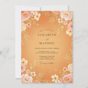 Invitation Mariage aux Pivoines Abricot Doré
