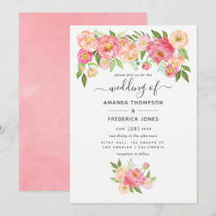 Invitation Mariage aux Pivoines Aquarelle Rose Pastel
