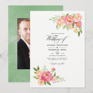 Invitation Mariage aux pivoines aquarelles de printemps Photo