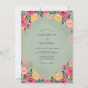 Invitation Mariage aux Pivoines Céladon Magenta