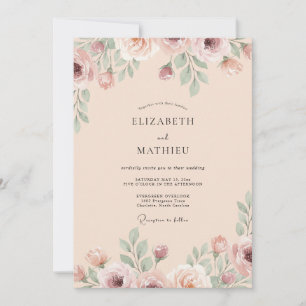 Invitation Mariage aux Pivoines Champagne Dusty Blush
