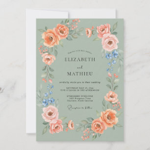 Invitation Mariage aux Pivoines Corail Abricot