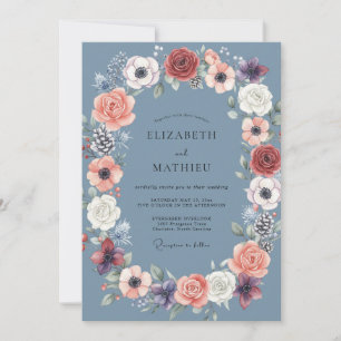 Invitation Mariage aux Pivoines Corail Ardoise