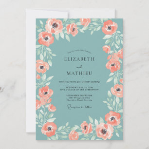 Invitation Mariage aux Pivoines Corail et Mousse de Mer