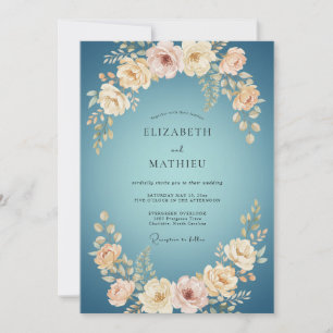 Invitation Mariage aux Pivoines Crème Douce Azur
