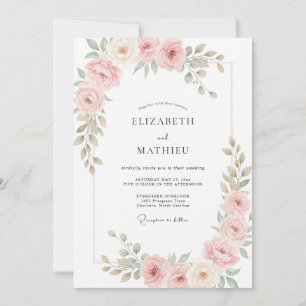 Invitation Mariage aux Pivoines Crème et Eucalyptus Rose Tend