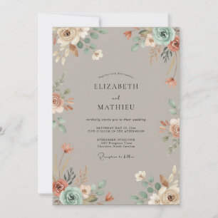 Invitation Mariage aux Pivoines en Argile Taupe
