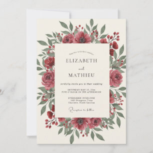 Invitation Mariage aux Pivoines Feuillues Marron