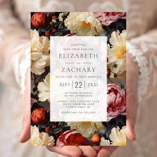 Invitation Mariage aux pivoines florales à l'aquarelle vintag