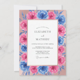 Invitation Mariage aux Pivoines Fuchsia Cerulean