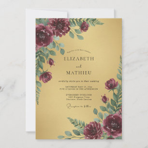 Invitation Mariage aux Pivoines Jaune Prune Doré