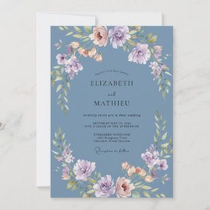 Invitation Mariage aux Pivoines Lilas Ardoise