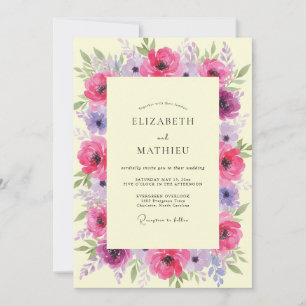 Invitation Mariage aux Pivoines Lilas Fuchsia