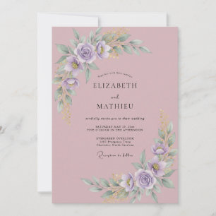 Invitation Mariage aux Pivoines Lilas Mauve
