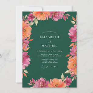 Invitation Mariage aux Pivoines Magenta Orange