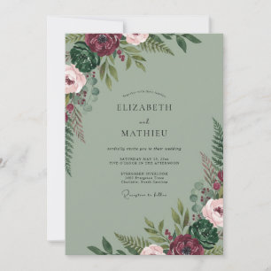 Invitation Mariage aux Pivoines Marron Mousse