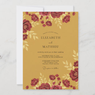 Invitation Mariage aux Pivoines Marron Moutarde