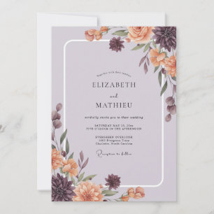 Invitation Mariage aux Pivoines Mauve Brûlé Orange