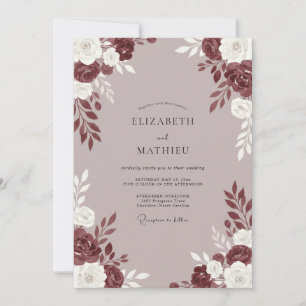 Invitation Mariage aux Pivoines Mauve Marron