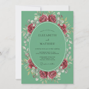 Invitation Mariage aux Pivoines Menthe et Cramoisi
