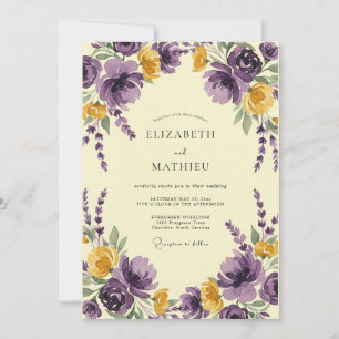 Invitation Mariage aux Pivoines Moutarde et Prune