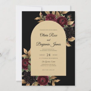 Invitation Mariage aux Pivoines Noir Bourgogne