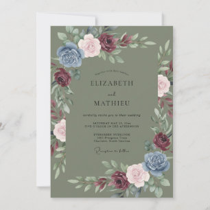 Invitation Mariage aux Pivoines Olive et Prune