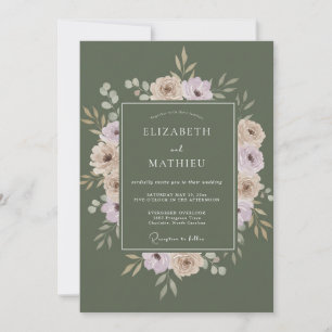 Invitation Mariage aux Pivoines Olive Mauve