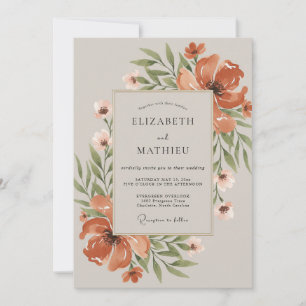 Invitation Mariage aux Pivoines Orange Brûlé