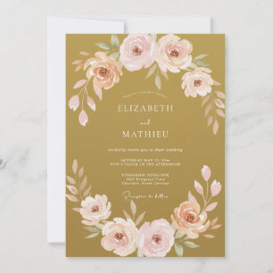 Invitation Mariage aux Pivoines Peintes à l'Ocre Pressé