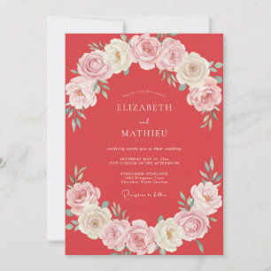 Invitation Mariage aux Pivoines Peintes de Corail Atténué