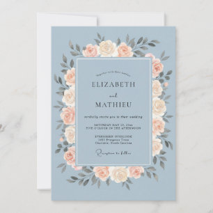 Invitation Mariage aux Pivoines Powder Slate