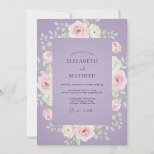 Invitation Mariage aux Pivoines Rose Pâle et Lilas